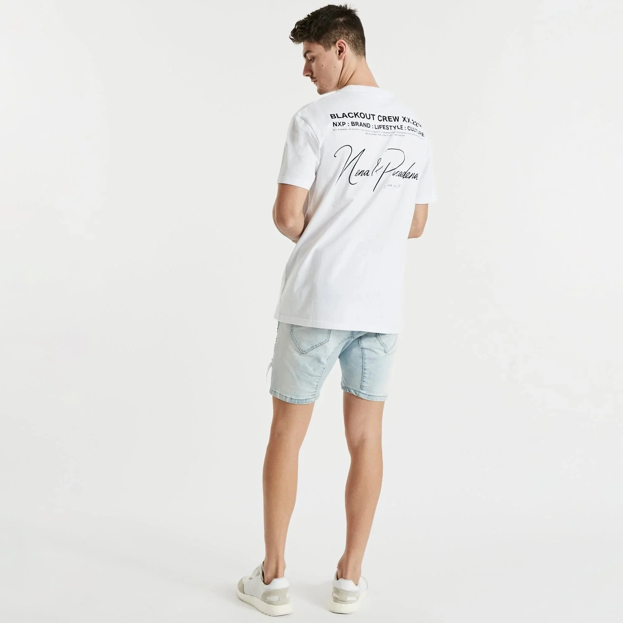 NENA & PASADENA Mens Lights Relaxed Tee Shirt White - Image 4