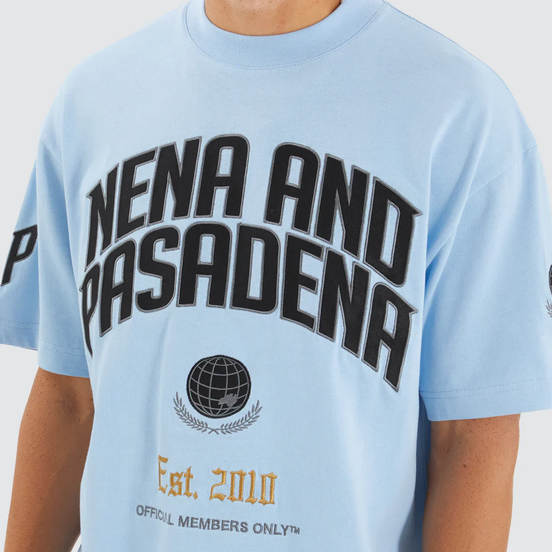 NENA & PASADENA Mens Members Loopback Street Tee Shirt - Placid Blue - Image 3
