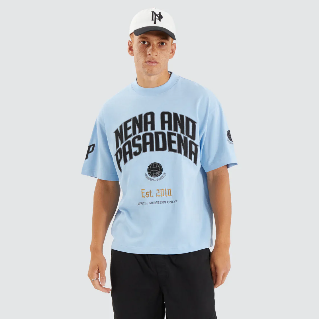 NENA & PASADENA Mens Members Loopback Street Tee Shirt - Placid Blue - Image 4