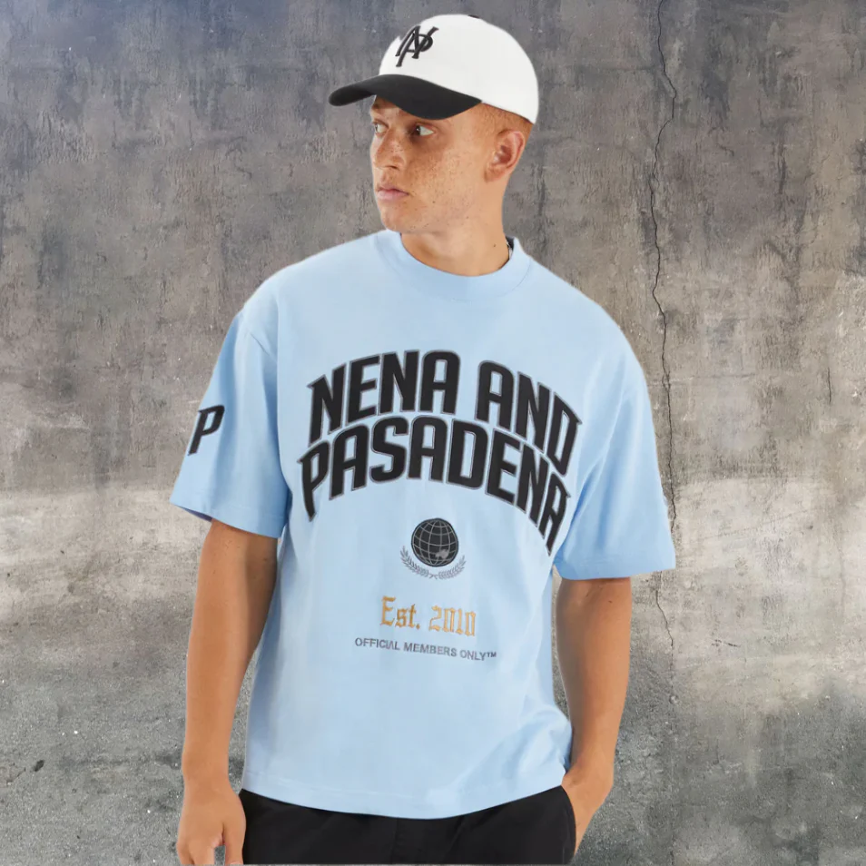 NENA & PASADENA Mens Members Loopback Street Tee Shirt - Placid Blue - Image 6