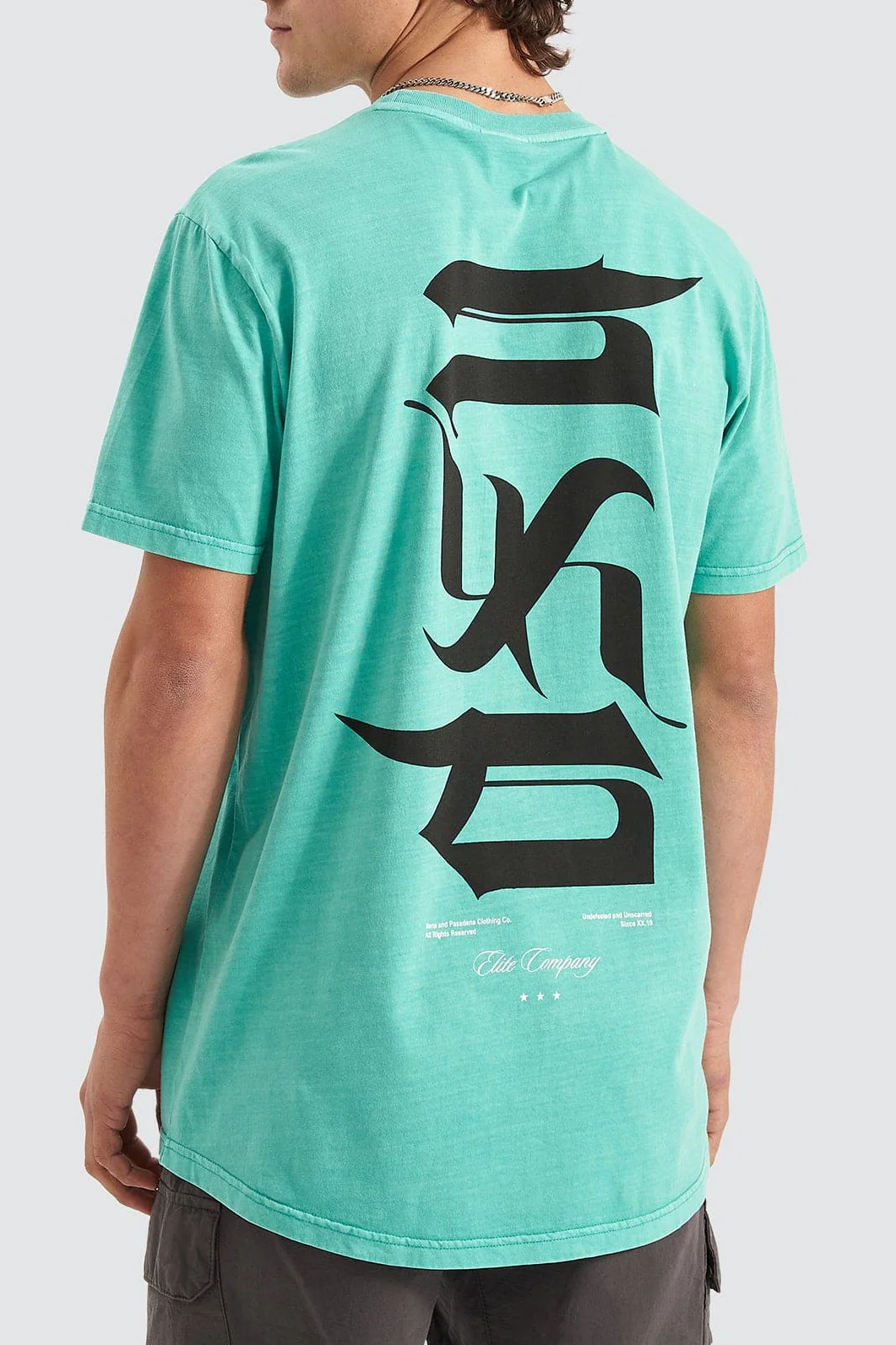NENA & PASADENA Mens Scripted Cape Back Tee Shirt - Pigment Mint Green