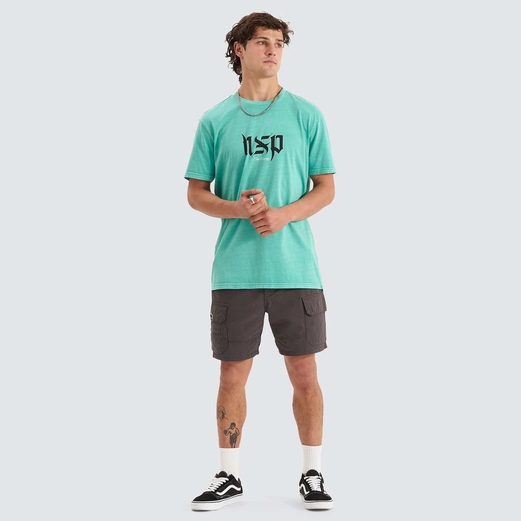 NENA & PASADENA Mens Scripted Cape Back Tee Shirt - Pigment Mint Green - Image 3