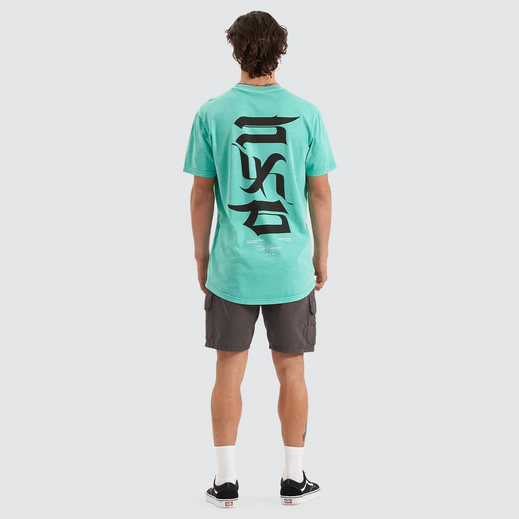 NENA & PASADENA Mens Scripted Cape Back Tee Shirt - Pigment Mint Green - Image 4