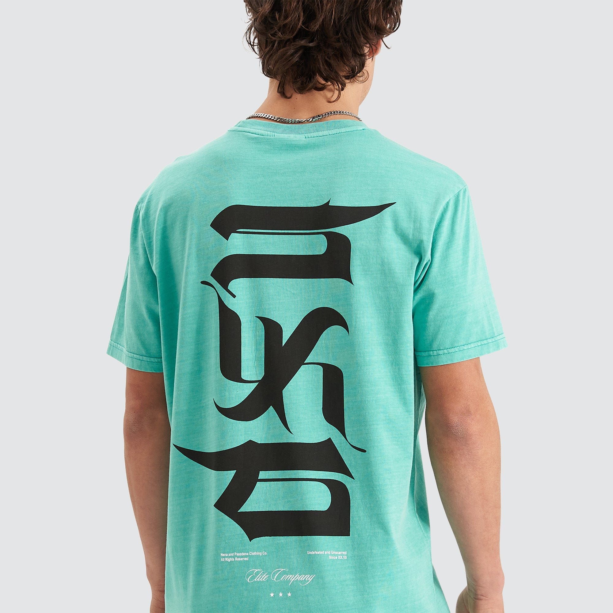 NENA & PASADENA Mens Scripted Cape Back Tee Shirt - Pigment Mint Green - Image 5