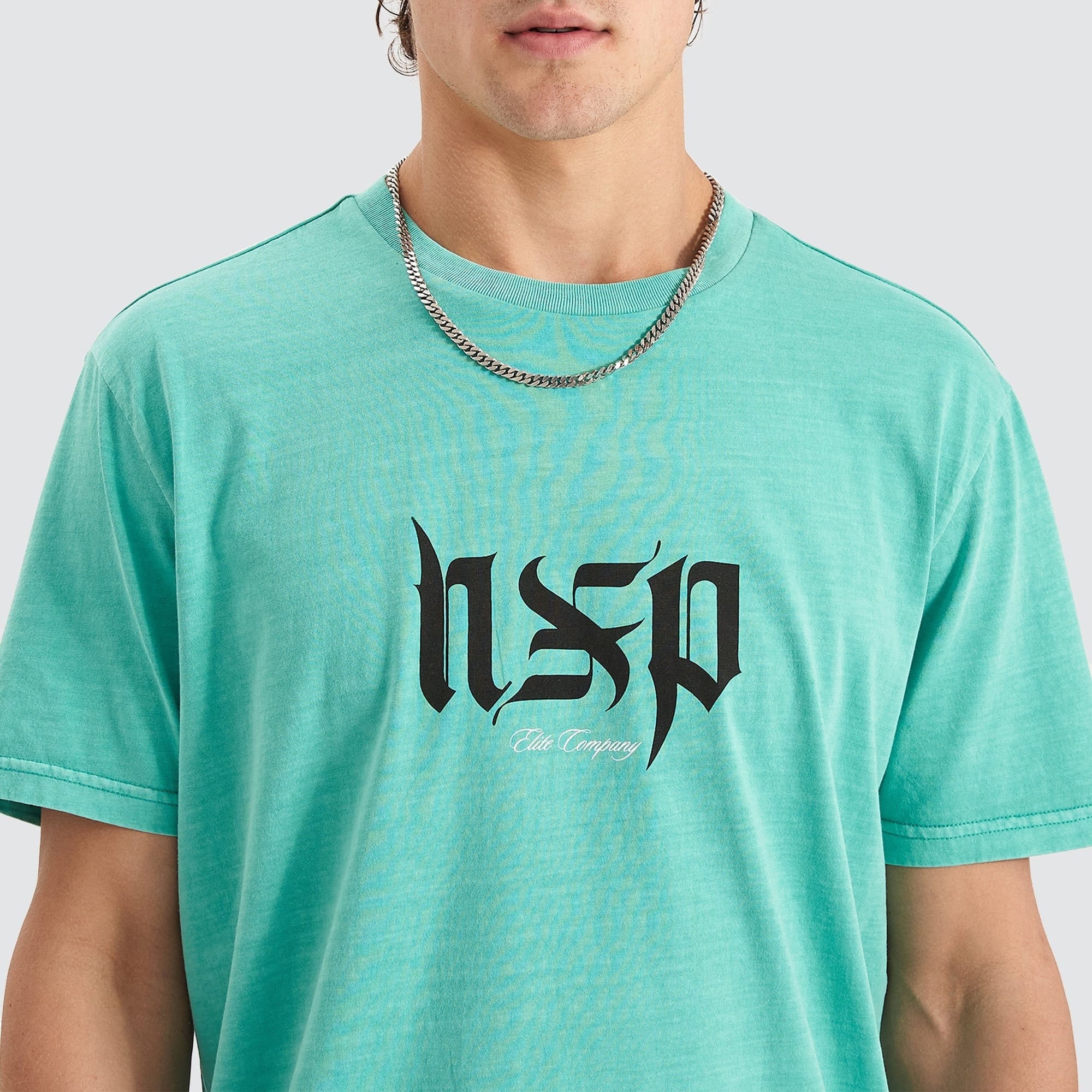 NENA & PASADENA Mens Scripted Cape Back Tee Shirt - Pigment Mint Green - Image 6