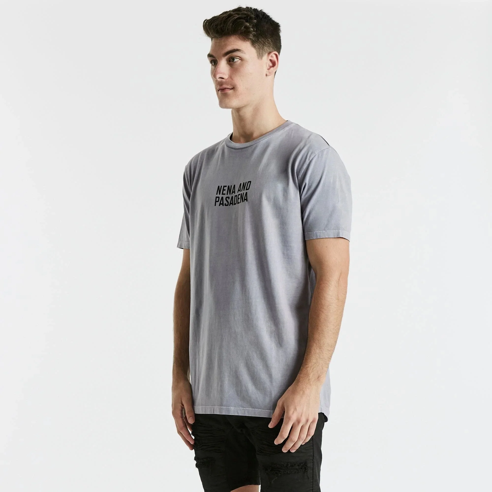 NENA & PASADENA Mens Skyfall Cape Back Tee Shirt Pigment Lavender - Image 3