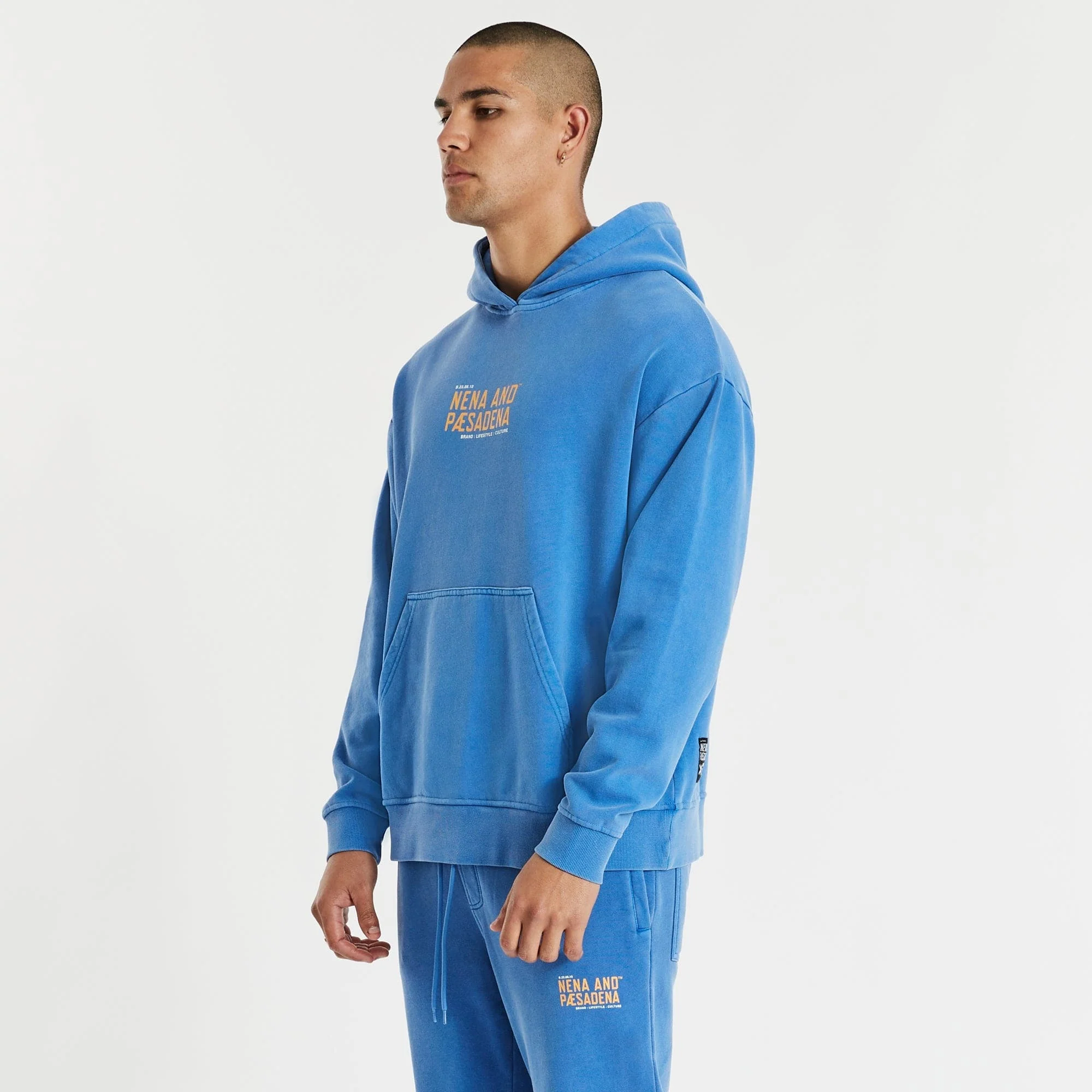NENA & PASADENA Mens Tournament Relaxed Hooded Sweater Pigment Palace Blue - Image 10