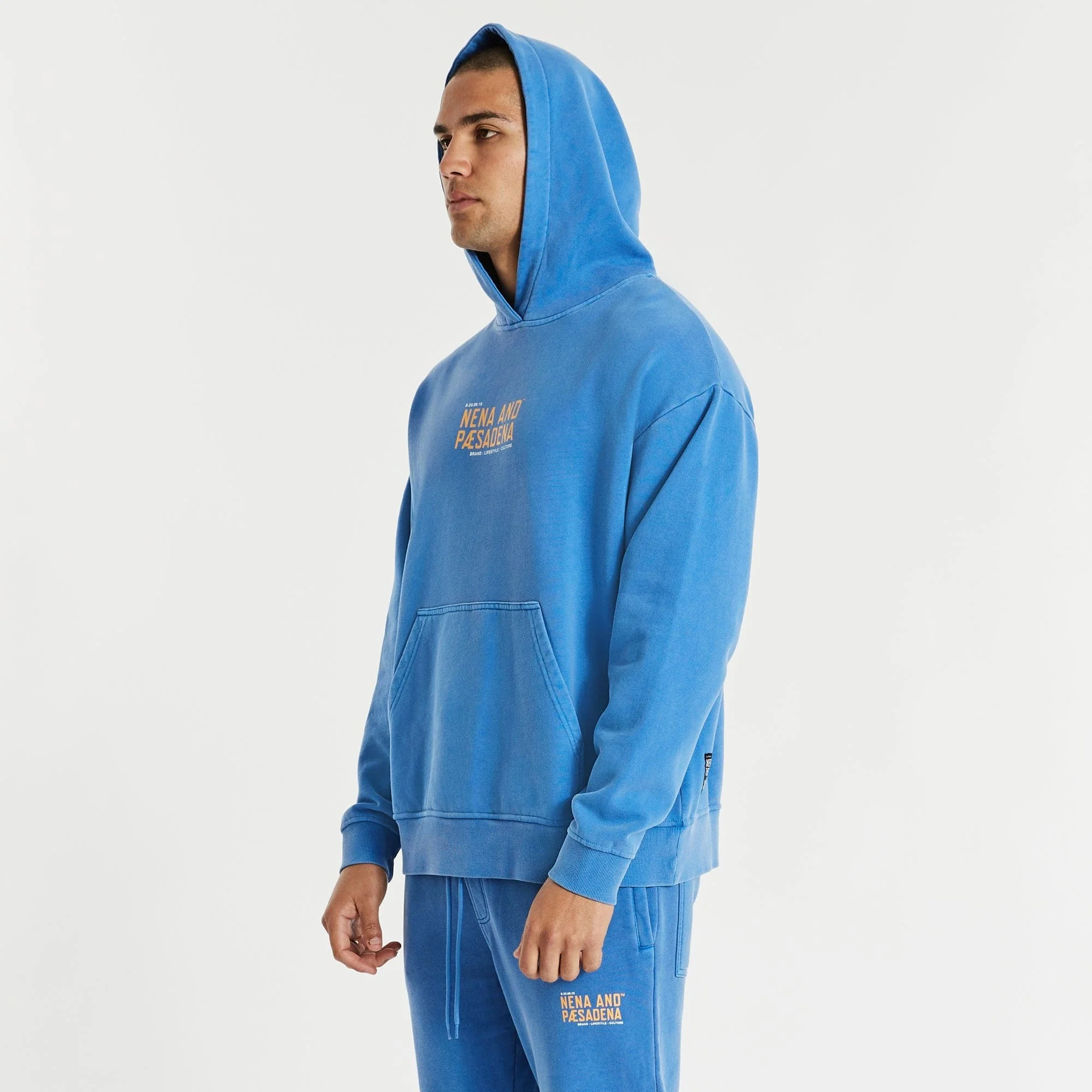 NENA & PASADENA Mens Tournament Relaxed Hooded Sweater Pigment Palace Blue - Image 11