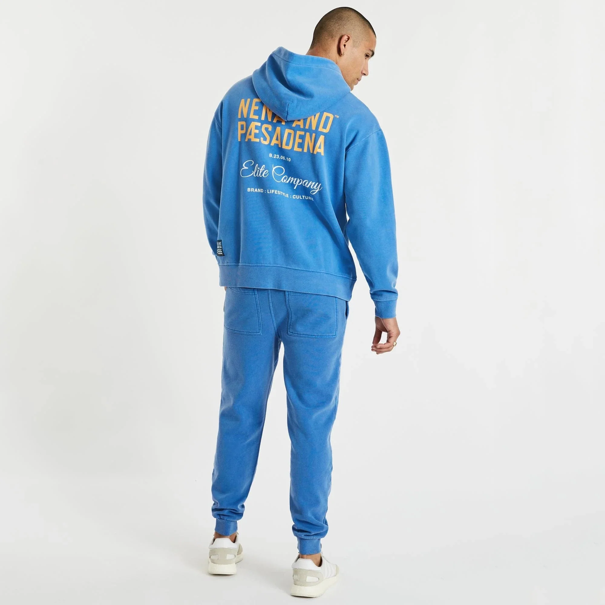 NENA & PASADENA Mens Tournament Relaxed Hooded Sweater Pigment Palace Blue - Image 4