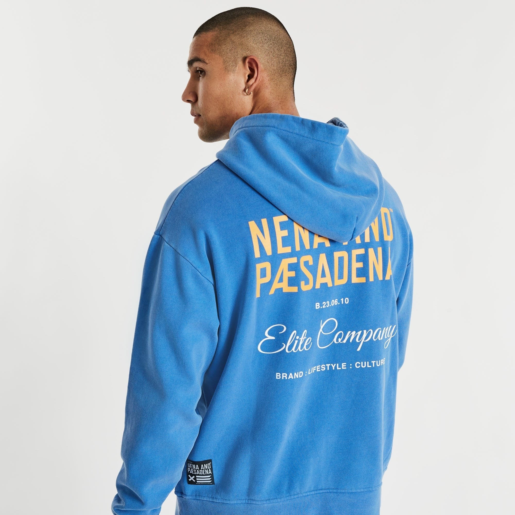NENA & PASADENA Mens Tournament Relaxed Hooded Sweater Pigment Palace Blue - Image 6