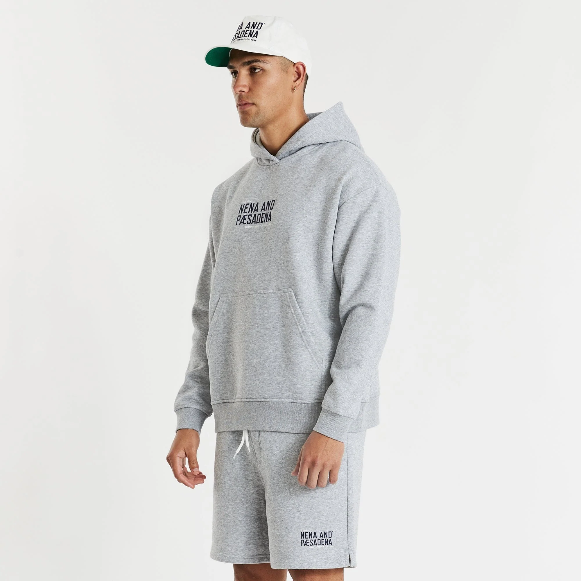 NENA & PASADENA Mens Tournament Relaxed Hoodie Sweater Grey Marle - Image 13