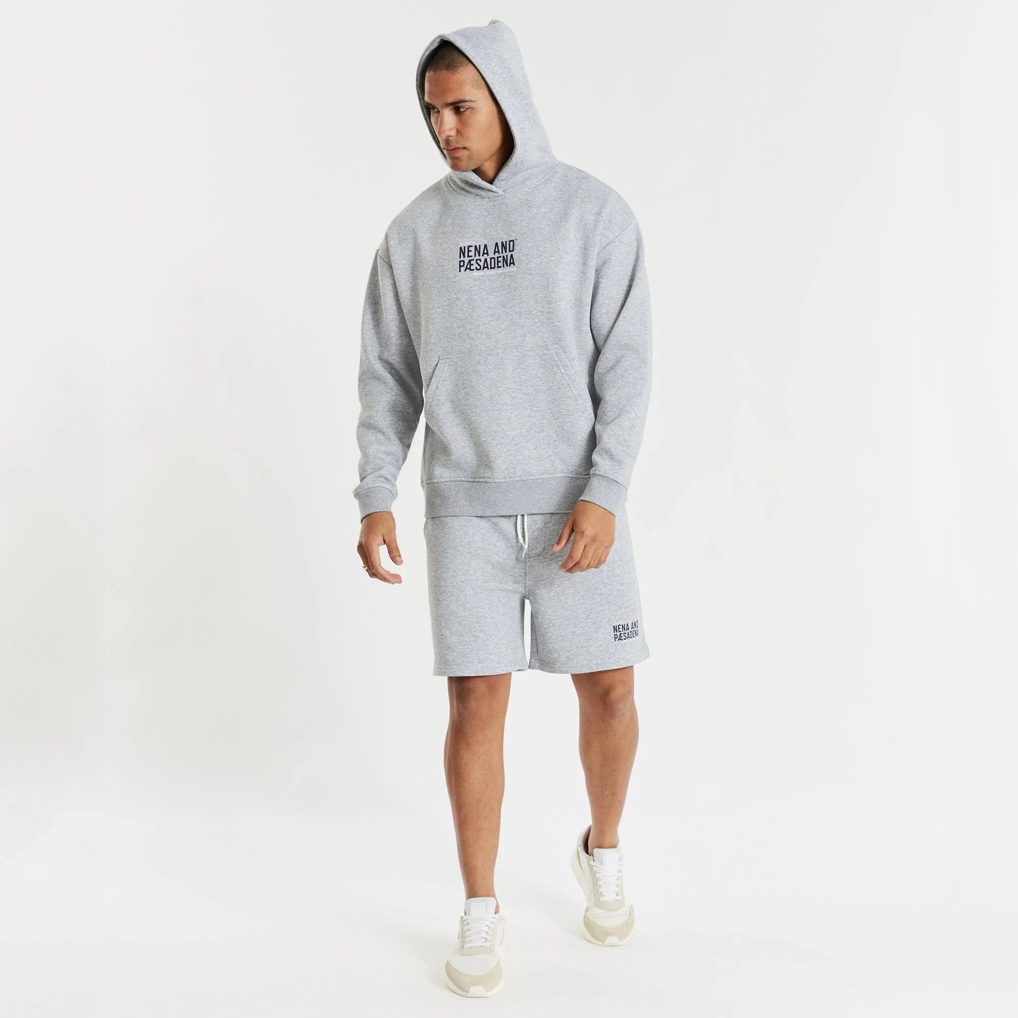 NENA & PASADENA Mens Tournament Relaxed Hoodie Sweater Grey Marle - Image 4
