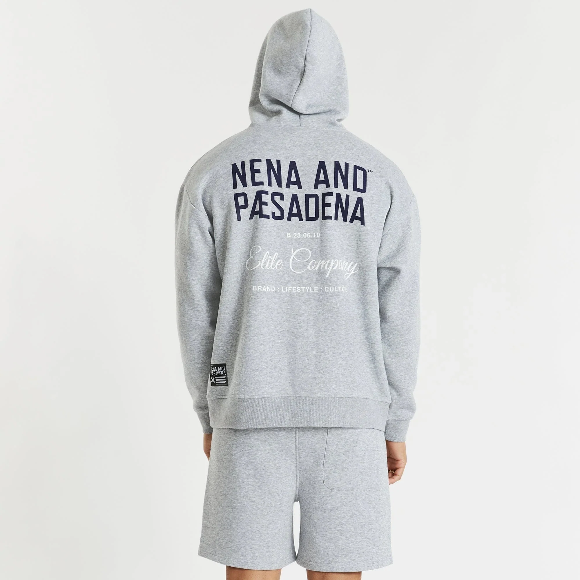 NENA & PASADENA Mens Tournament Relaxed Hoodie Sweater Grey Marle - Image 5