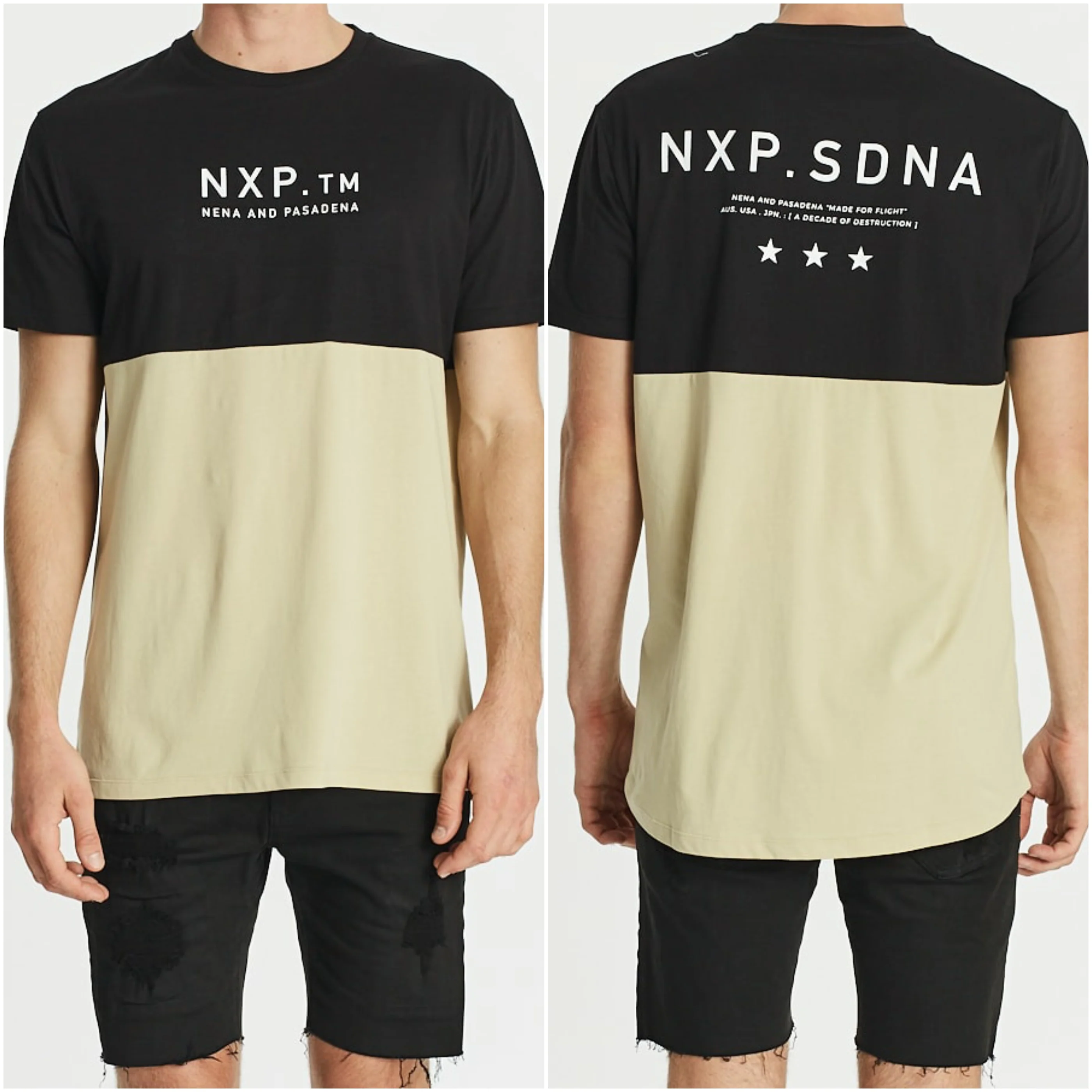NENA & PASADENA Mens World Wide Scoop Back Tee Shirt - Jet Black - Image 2