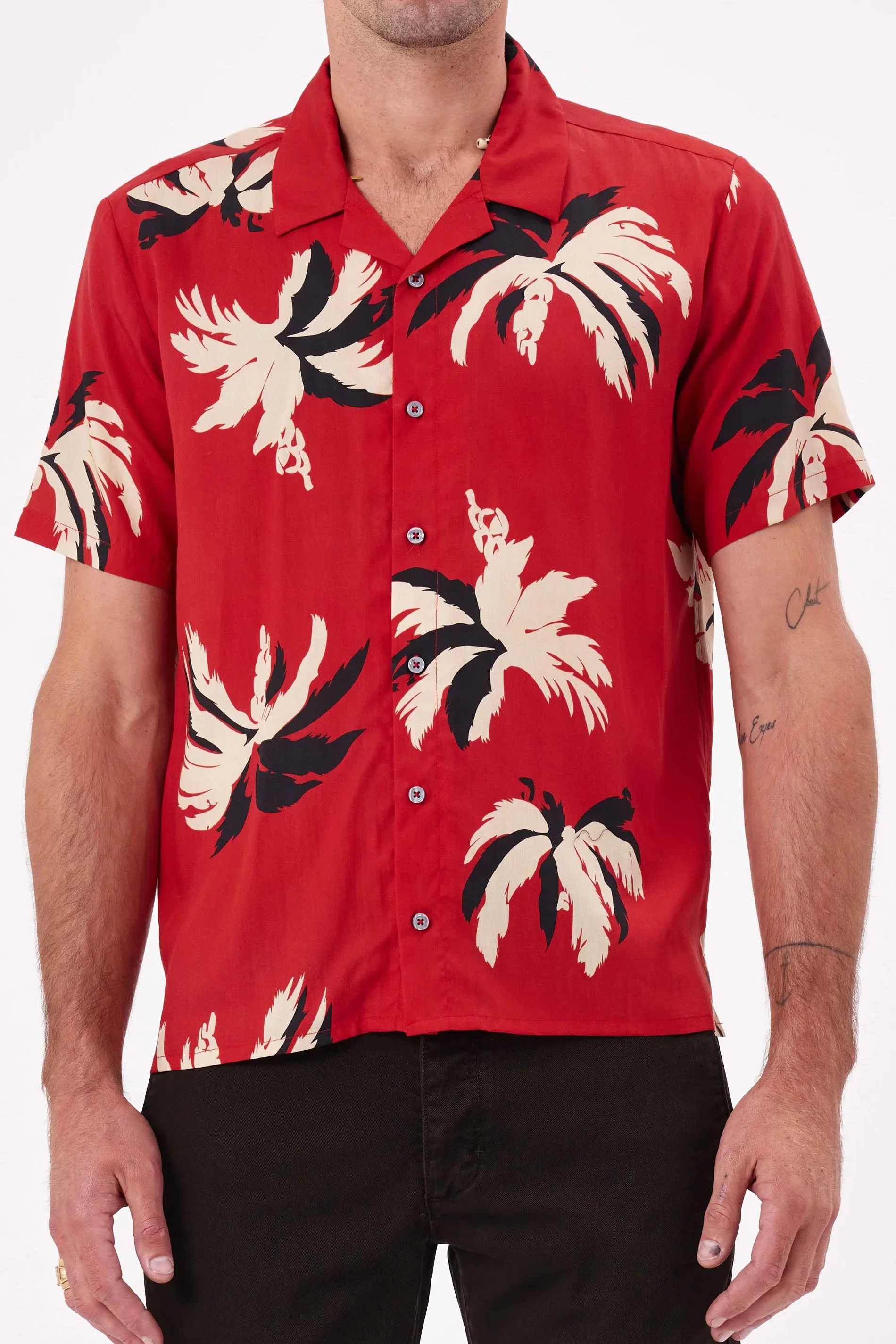 NEUW Mens Cave Short Sleeve Shirt Sabal - Vermillion