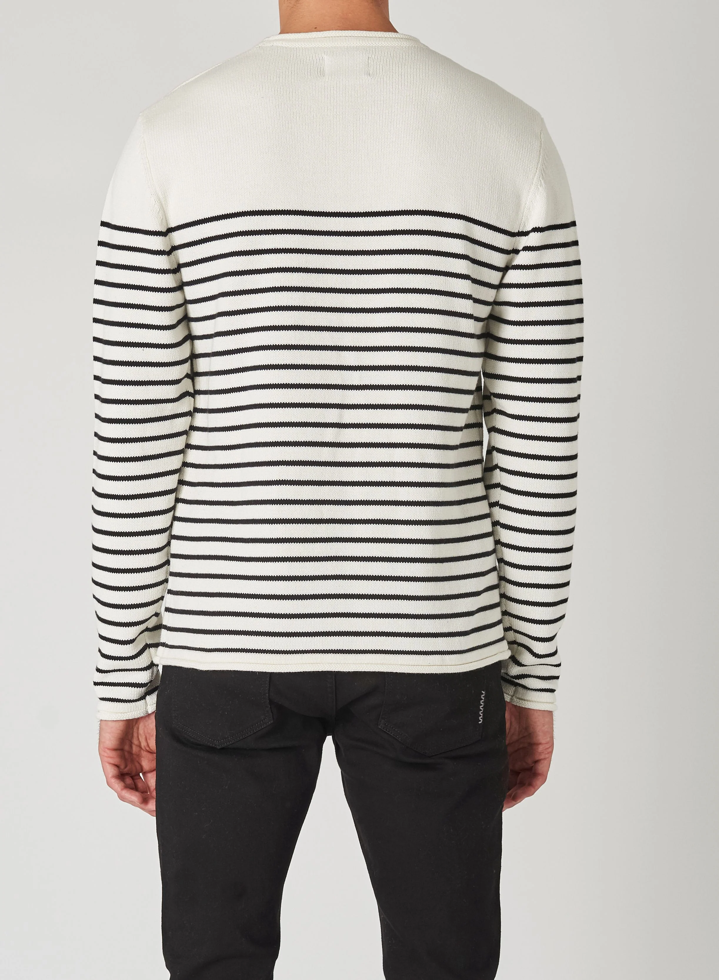 NEUW Mens Strummer Stripe  Knit - Off White - Image 3