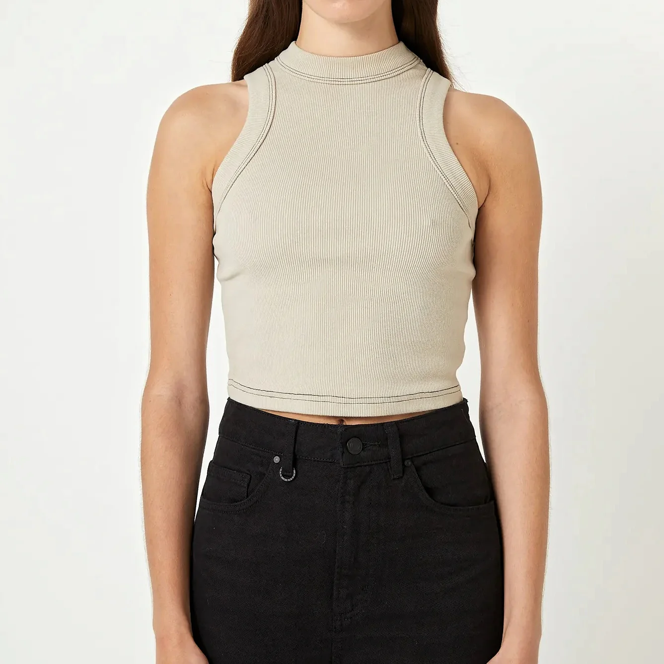 NEUW Womens Jonesy Recut Rib Singlet Sand - Image 7