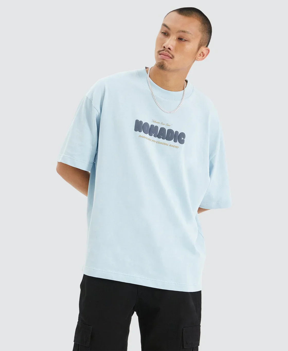 NOMADIC PARADISE Mens Radio Street Tee Baby Blue - Image 3