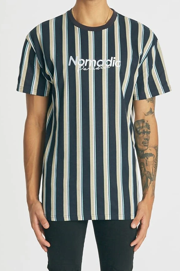 NOMADIC PARADISE Mens Southern Relaxed Fit Tee - Multi Coloured Stripe