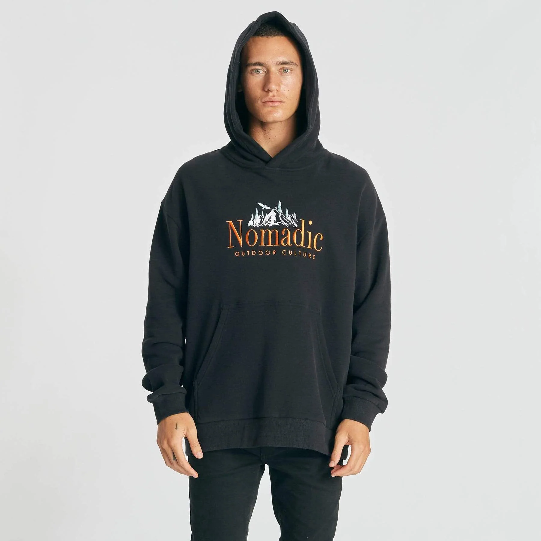 Nomadic Paradise MENS SURREAL RELAXED HOODED SWEATER - JET BLACK - Image 6