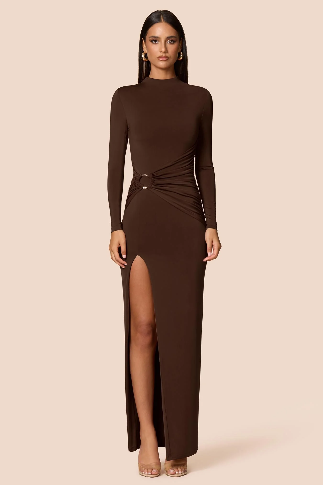 NOOKIE Womens Kaia Long Sleeve Maxi Dress in Cocoa
