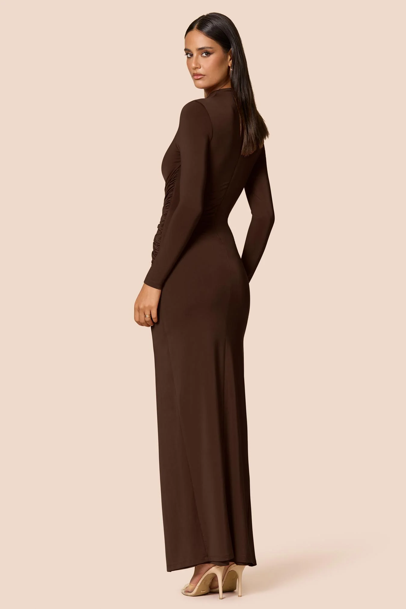 NOOKIE Womens Kaia Long Sleeve Maxi Dress in Cocoa - Image 3