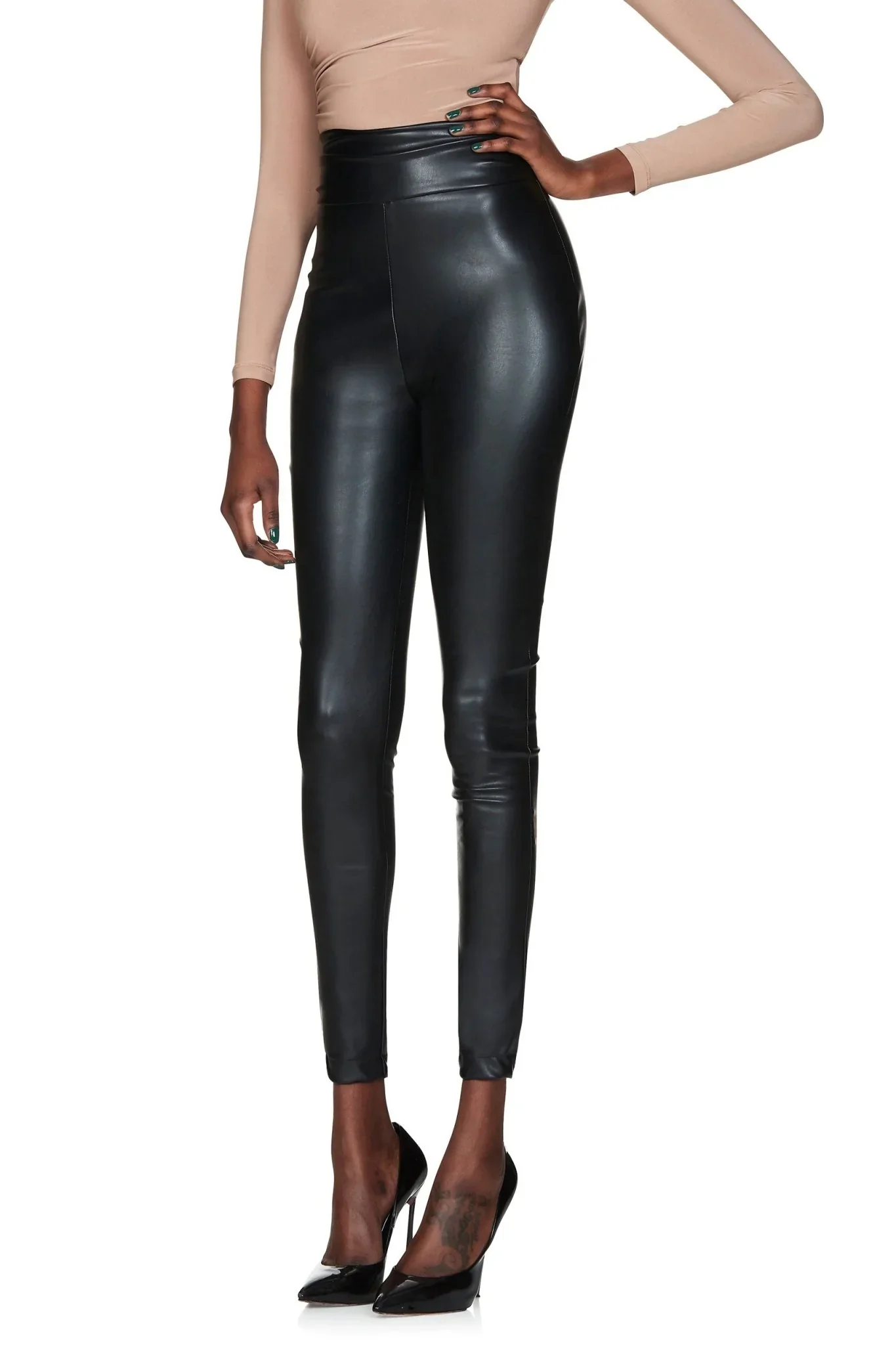 NOOKIE Womens Viktoria Faux Leather Pants Black Matte - Image 3