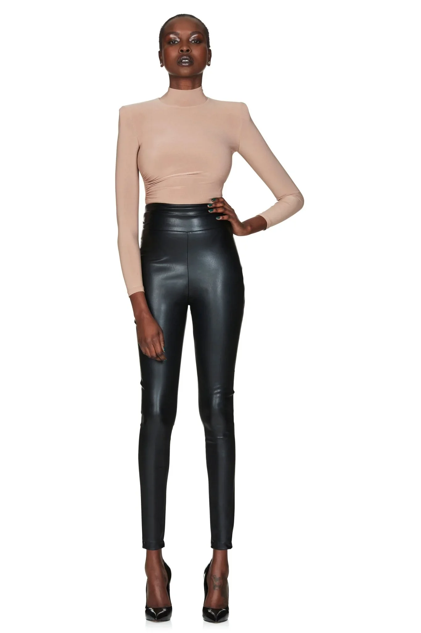 NOOKIE Womens Viktoria Faux Leather Pants Black Matte - Image 4