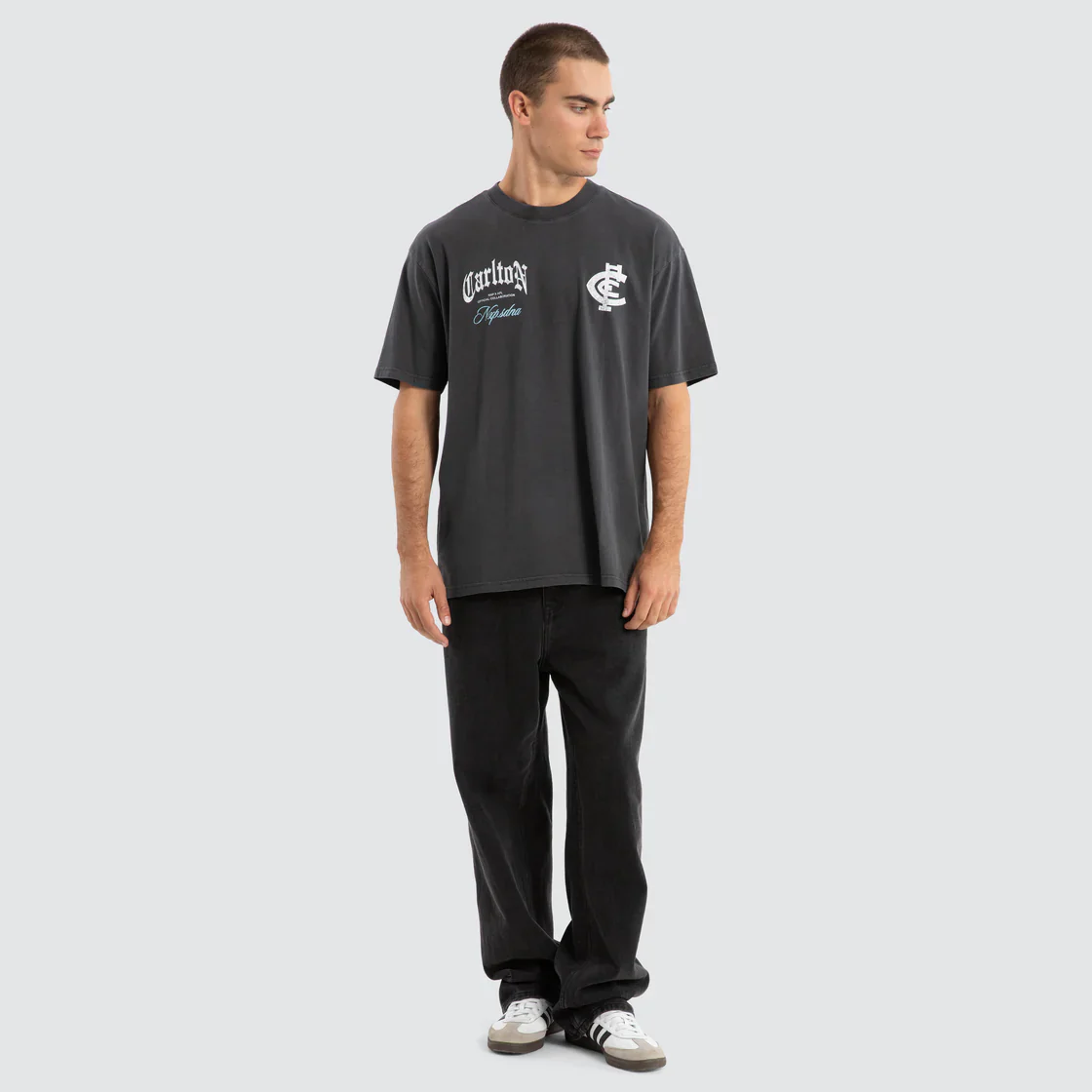 NXP x AFL Carlton Blues Vintage Goth Tee Pigment Asphalt - Image 4