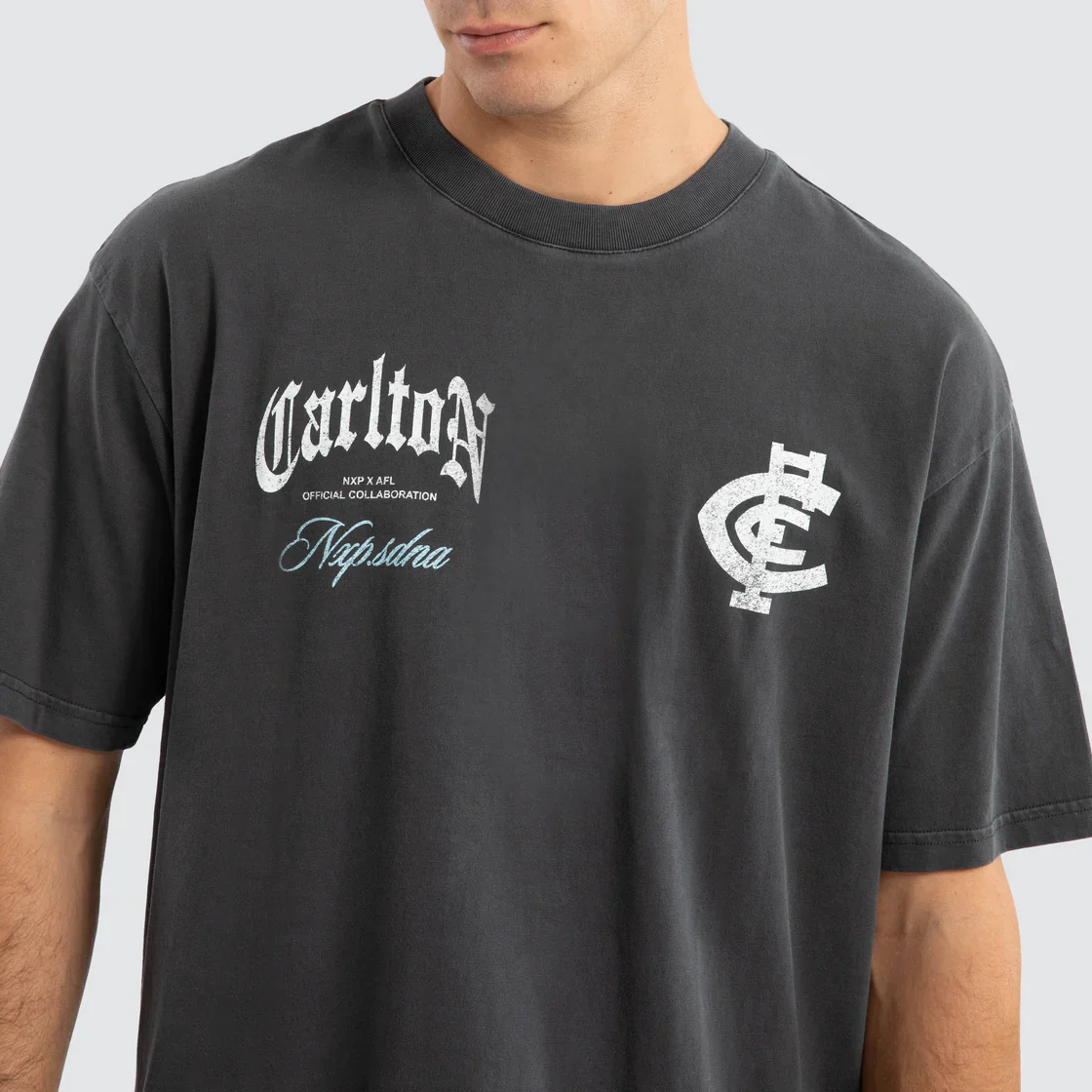 NXP x AFL Carlton Blues Vintage Goth Tee Pigment Asphalt - Image 6