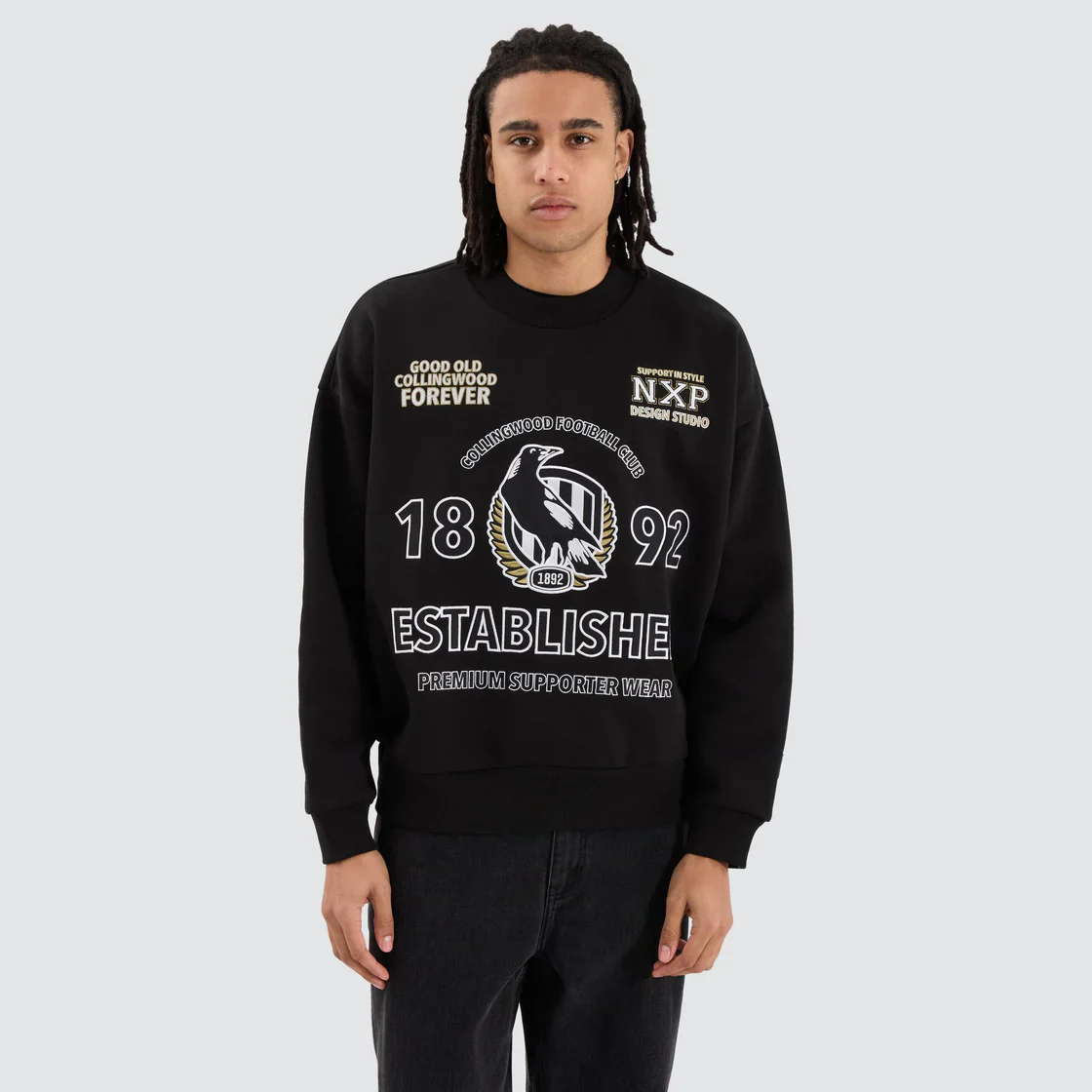 NXP x AFL Collingwood Magpies Box Fit Sweater - Jet Black - Image 2
