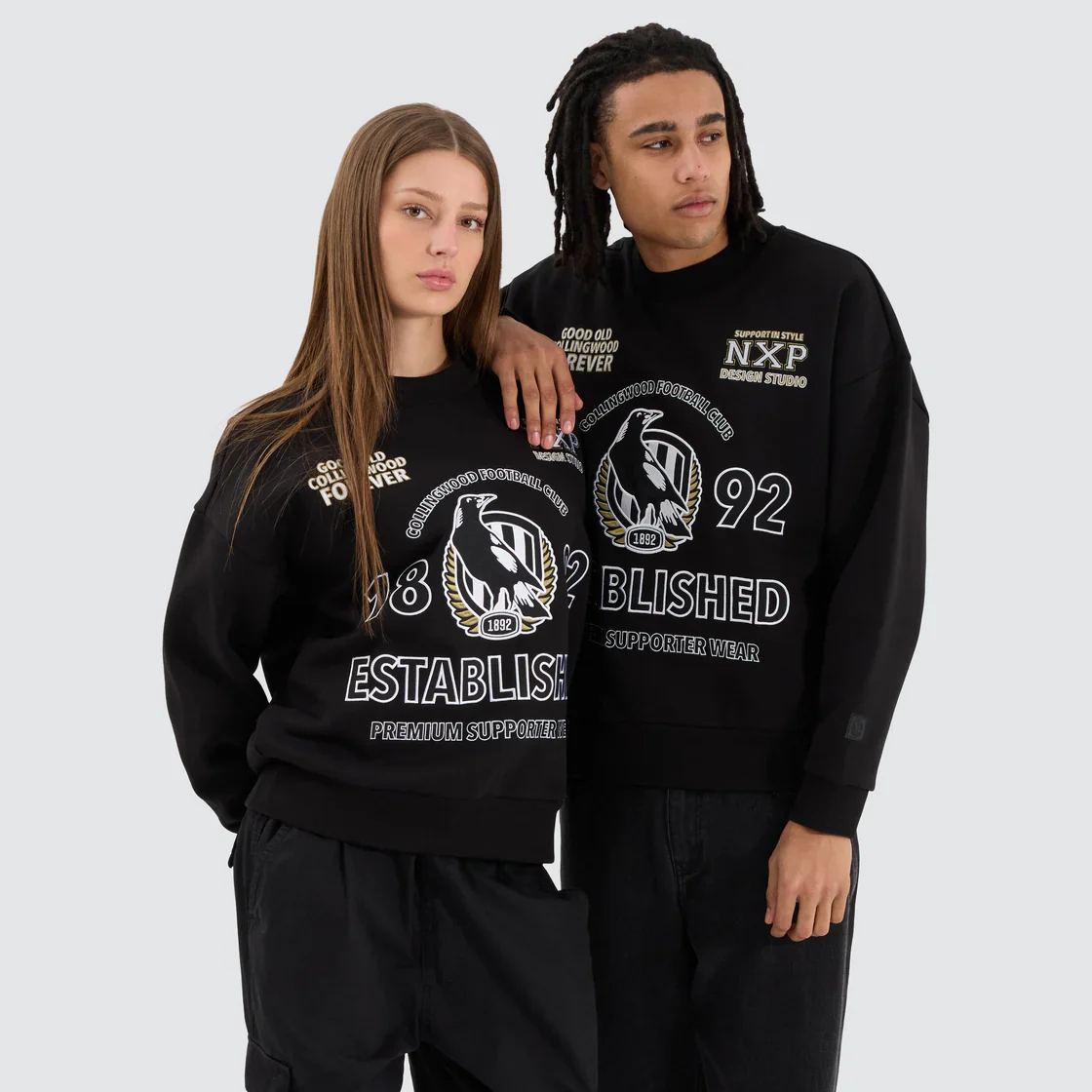 NXP x AFL Collingwood Magpies Box Fit Sweater - Jet Black - Image 3