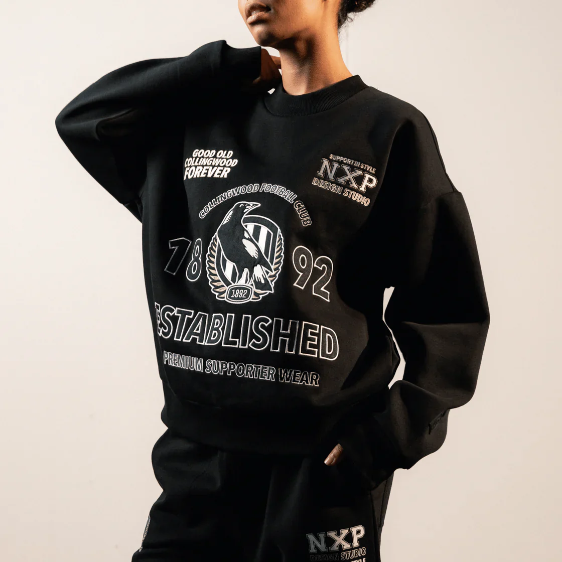 NXP x AFL Collingwood Magpies Box Fit Sweater - Jet Black - Image 4