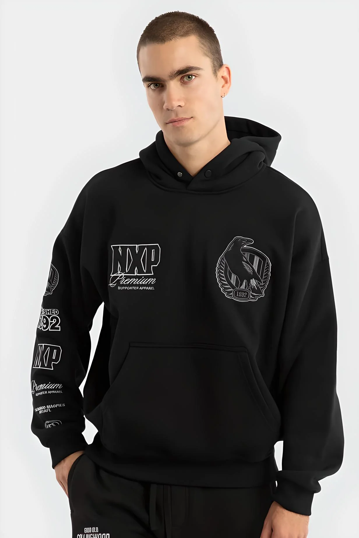 NXP x AFL Collingwood Magpies Mono Hoodie - Jet Black - Image 4