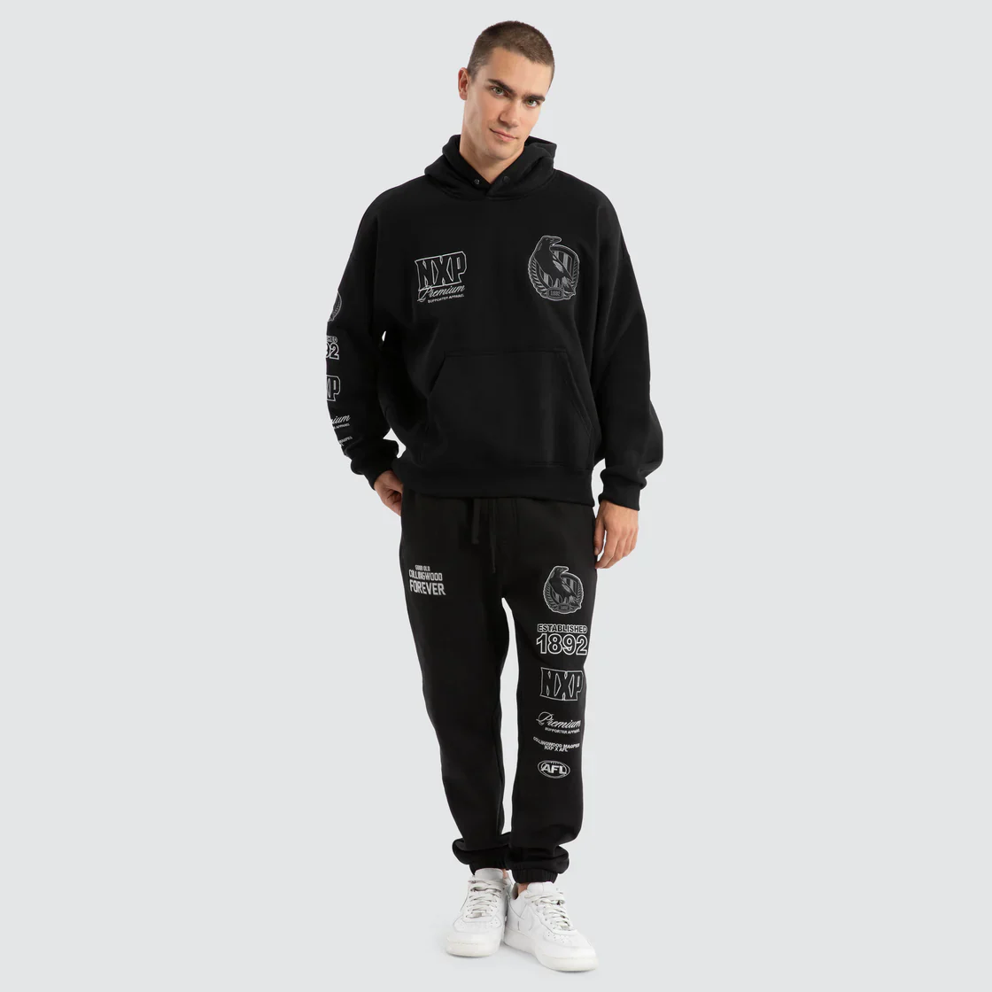 NXP x AFL Collingwood Magpies Mono Hoodie - Jet Black - Image 7