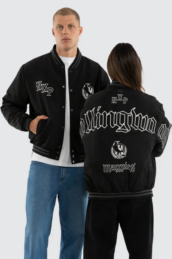 NXP x AFL Collingwood Magpies Retro Bomber Jacket in Jet Black