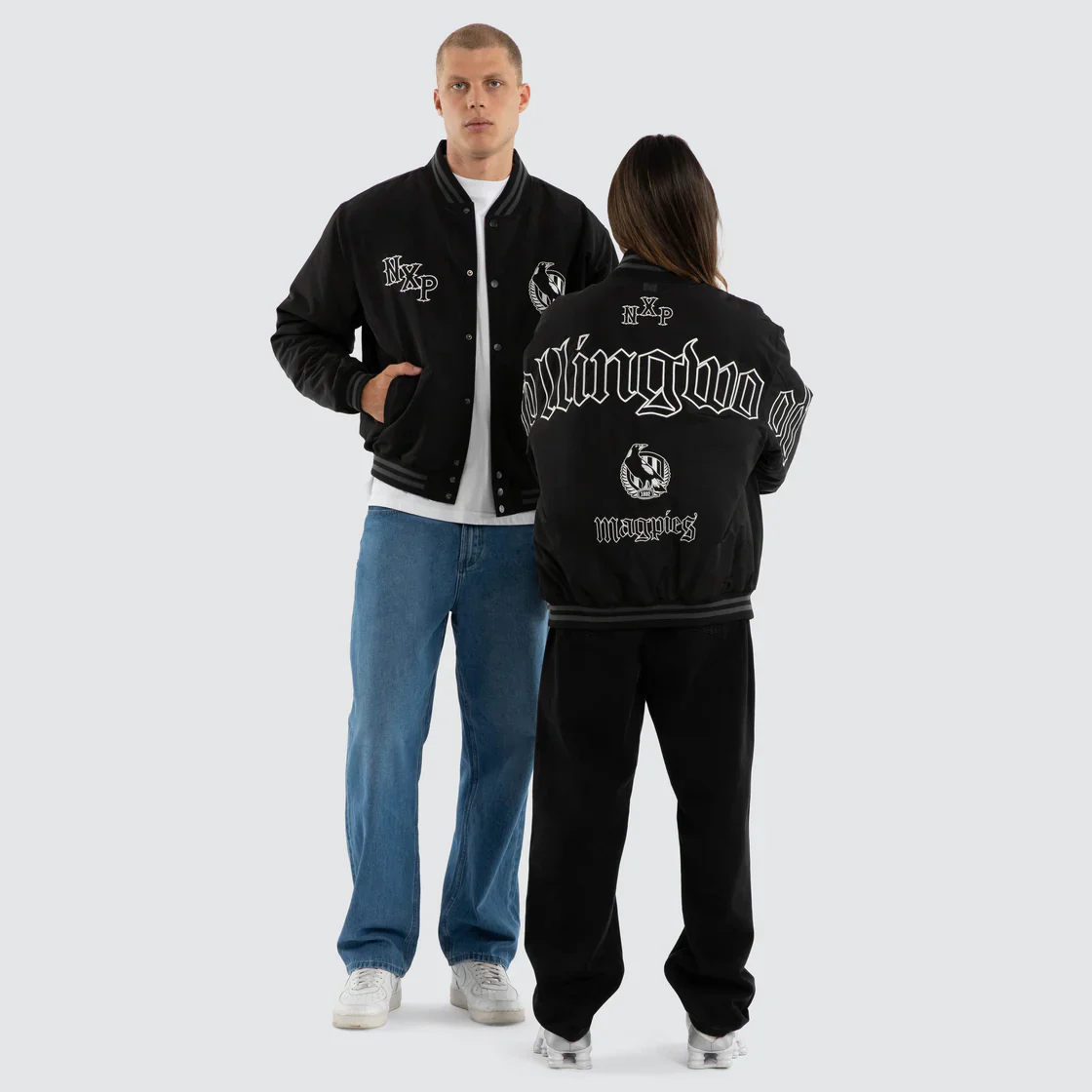 NXP x AFL Collingwood Magpies Retro Bomber Jacket in Jet Black - Image 6
