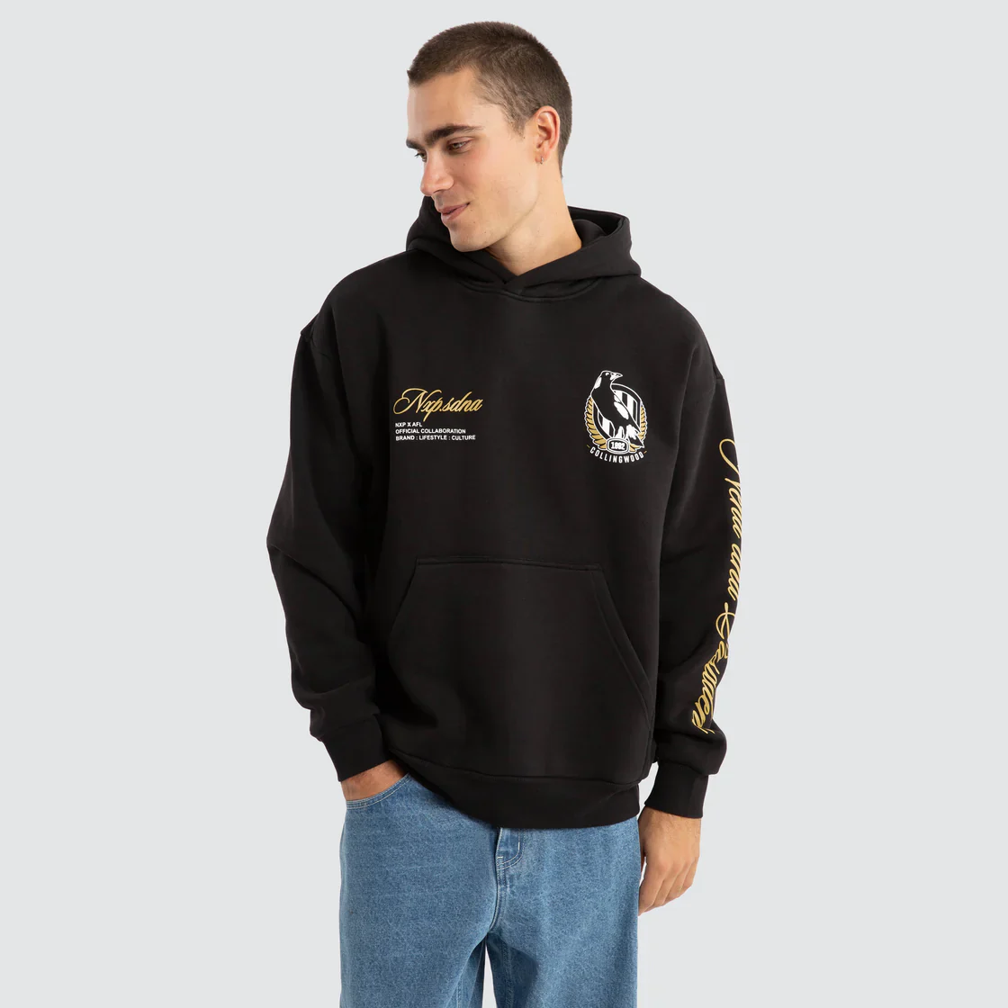 NXP x AFL Collingwood Magpies Season Hoodie in Jet Black - Image 2