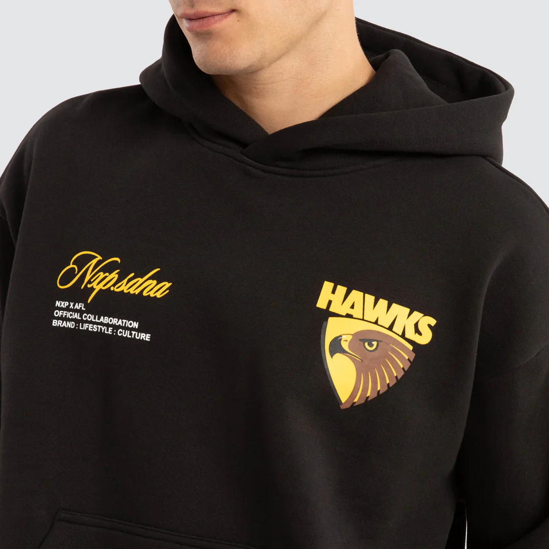 NXP x AFL Hawthorn Hawks Season Hoodie in Jet Black - Image 4