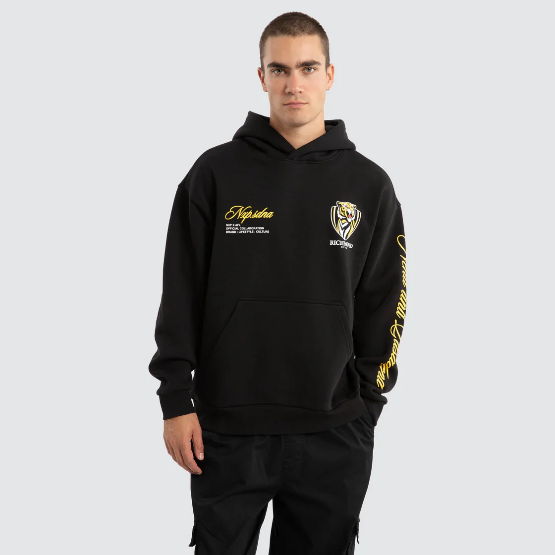 NXP x AFL Richmond Tigers Season Hoodie in Jet Black - Image 2