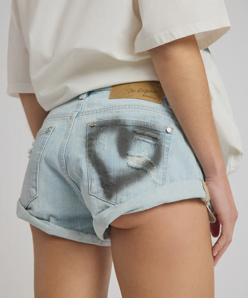 ONE TEASPOON Womens Bandits Heart Low Waist Denim Shorts in Sea Mist Love