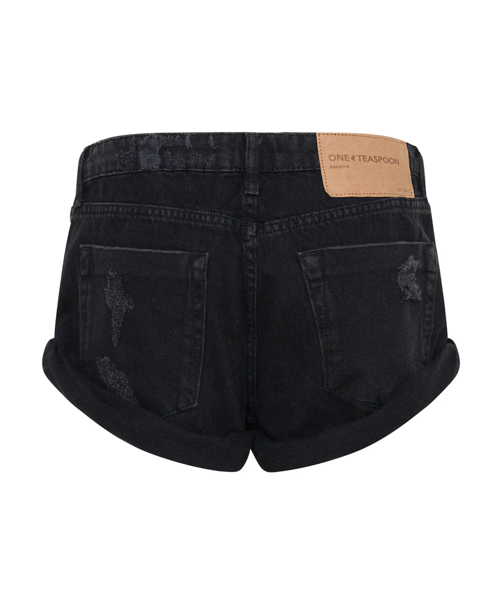 ONE TEASPOON Womens Bandits Low Waist Denim Shorts in Double Black - Image 10