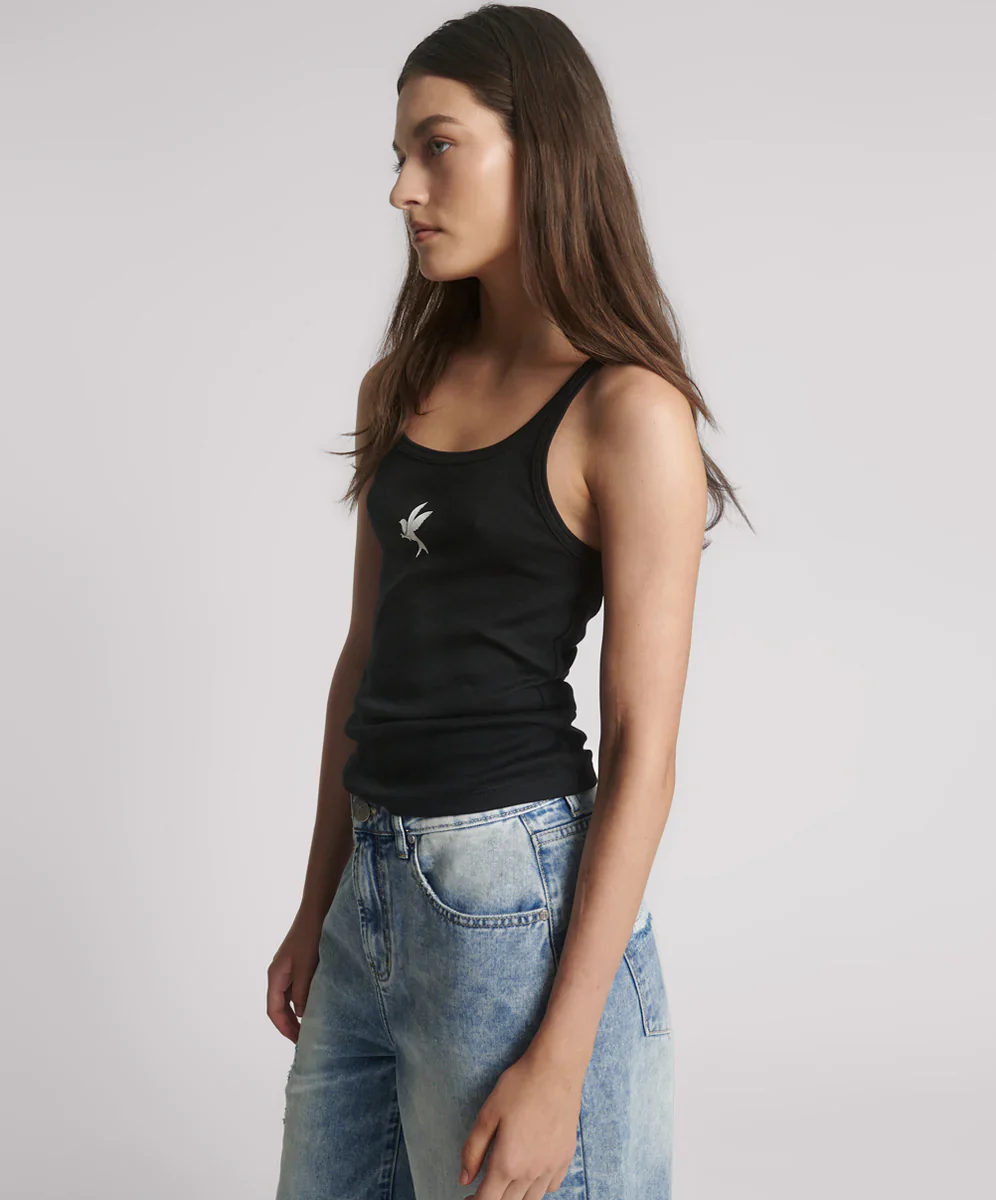 ONE TEASPOON Womens Black One Teaspoon Fine Rib Singlet - Black - Image 4