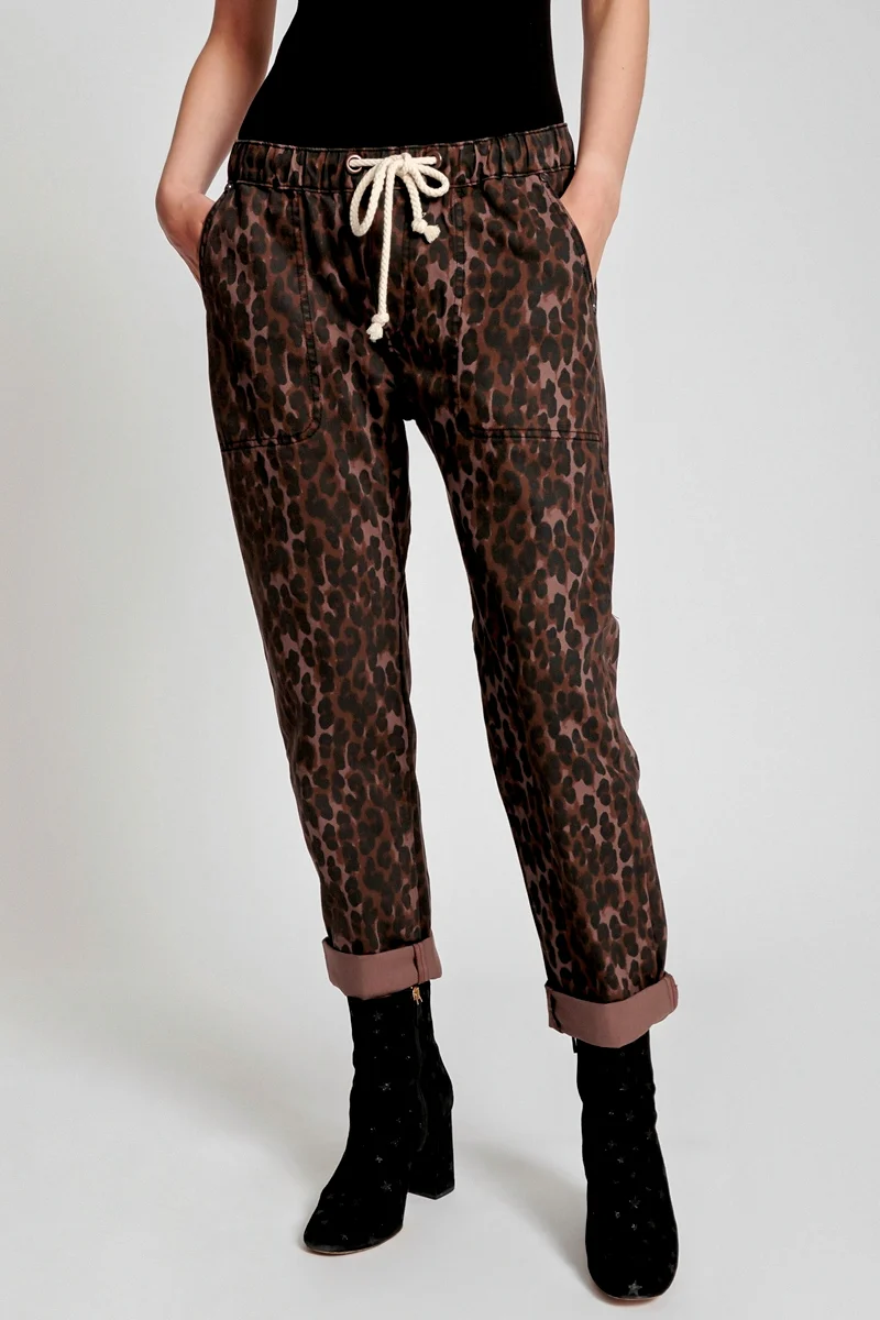 One Teaspoon WOMENS BRONZE LEOPARD SHABBIES DRAWSTRING JEANS