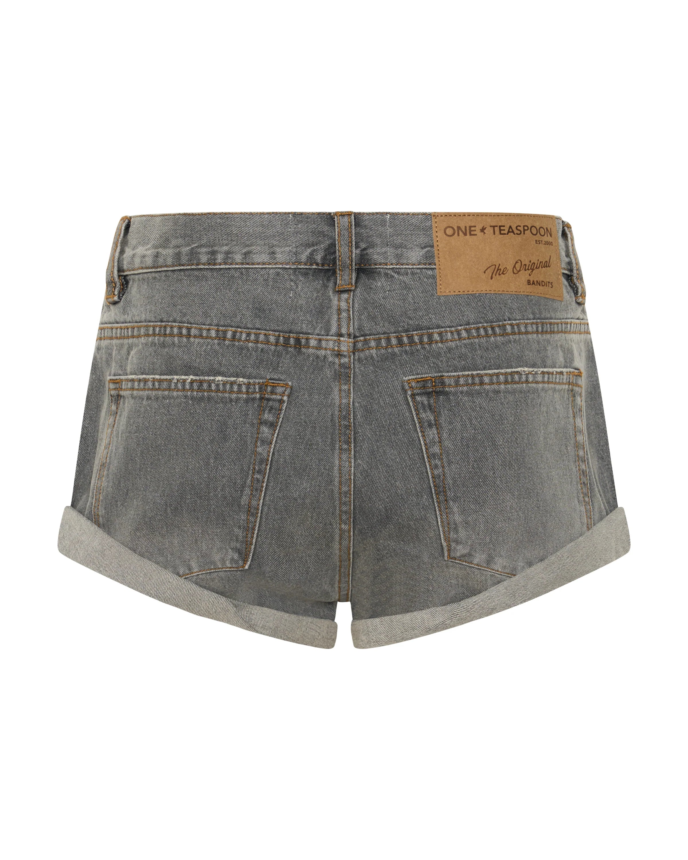 ONE TEASPOON Womens Charcoal Black Bandits Low Waist Denim Short - Image 9