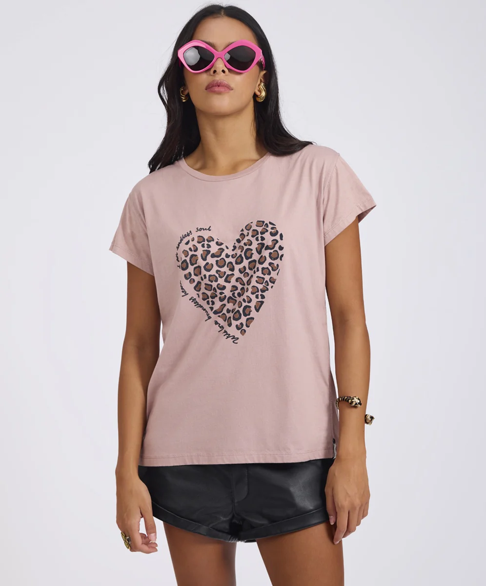 ONE TEASPOON Womens Classic Animal Heart Tee in Tea Rose