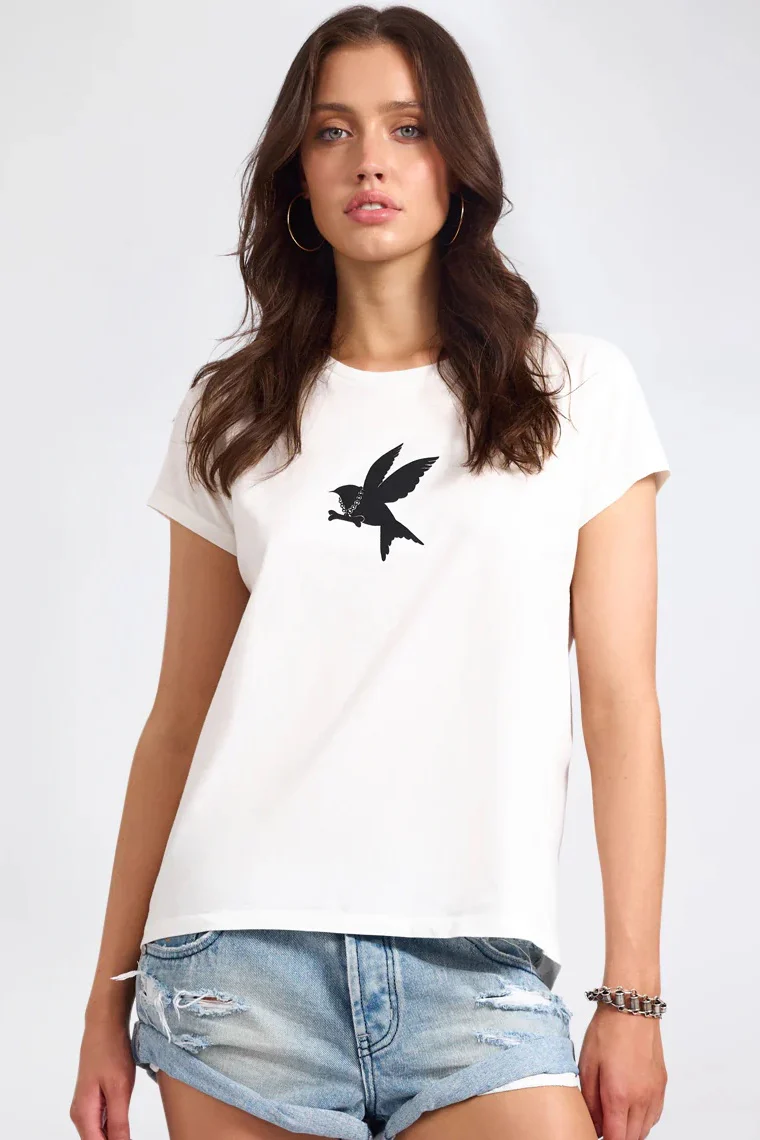 ONE TEASPOON Womens Classic Bird Tee in White
