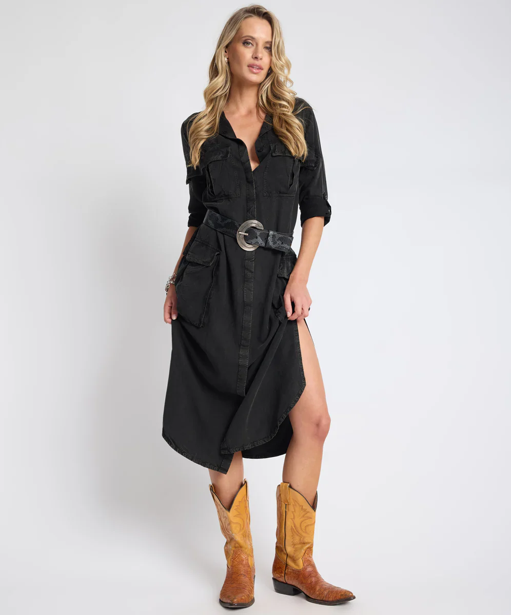 ONE TEASPOON Womens Crushed Midi Shirt Dress in Black - Image 3