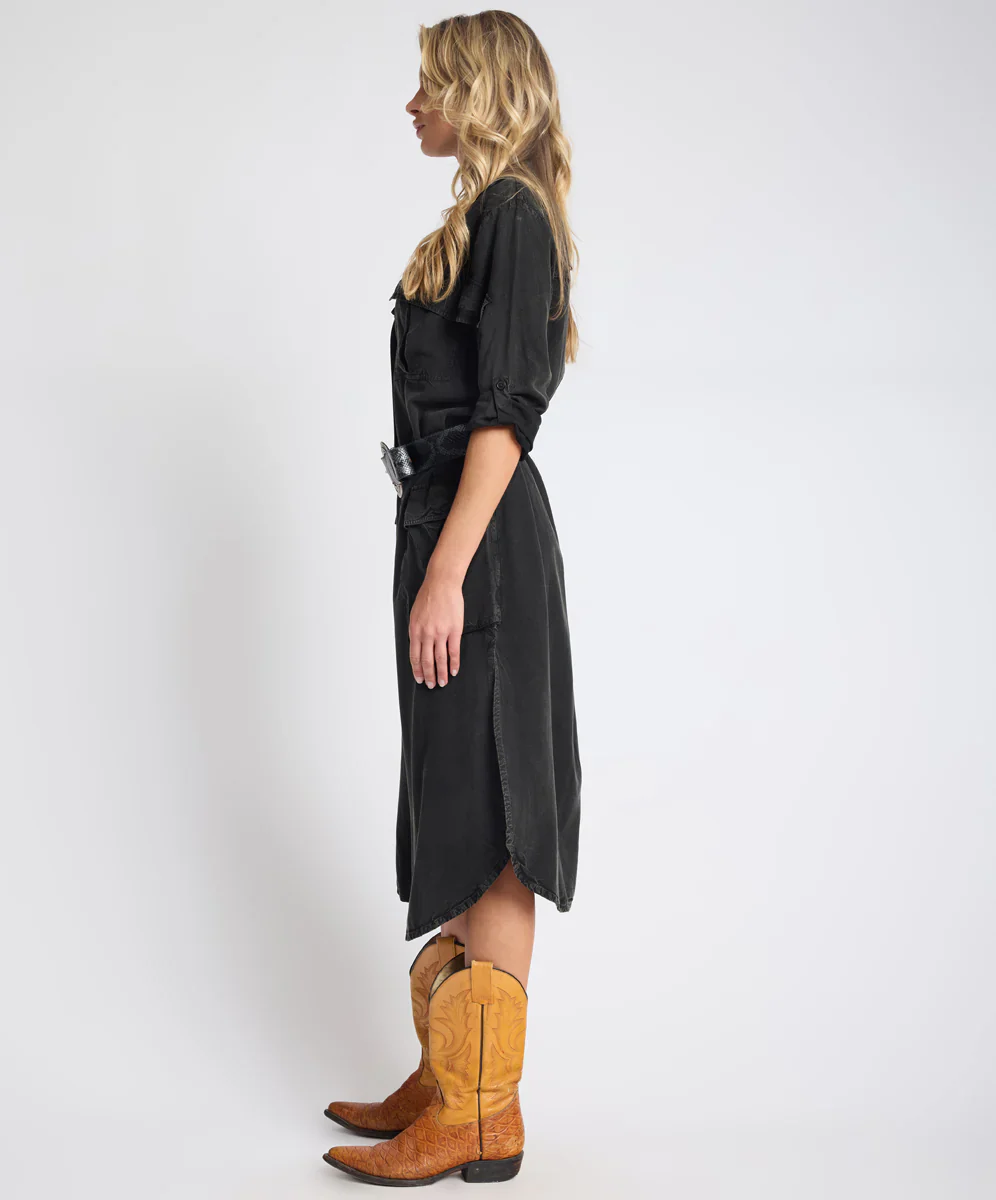 ONE TEASPOON Womens Crushed Midi Shirt Dress in Black - Image 4