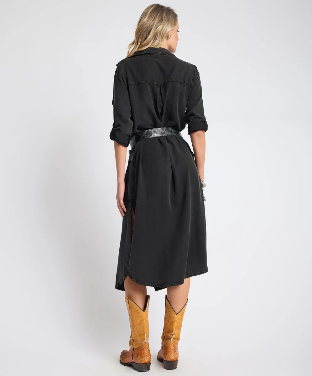 ONE TEASPOON Womens Crushed Midi Shirt Dress in Black - Image 5